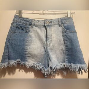 Altar'd State Two-Tone Blue Frayed Jean Shorts